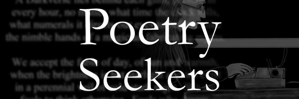 Poetry Seekers Book Collection Banner - Illustration Of Author Writing At Typewriter