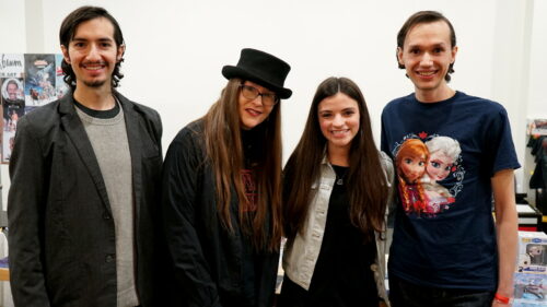 LA Comic Book & Sci-Fi Convention August 2018 - Rafael Lopez, Lori R. Lopez, and Noel Lopez Posing with Young Elsa Actress Eva Bella